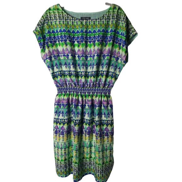 Roz & Ali Green Purple Triangle Shape dress Size 10 - Picture 1 of 9